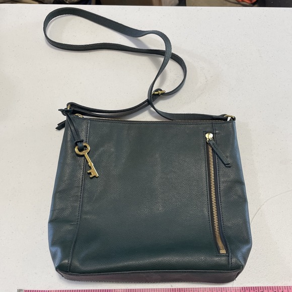 Fossil Women's Leather Crossbody Bag Hunter Green Key - Picture 2 of 8